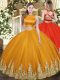 High-neck Sleeveless Tulle Quinceanera Dresses Appliques Criss Cross