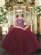 Burgundy Tulle Lace Up Straps Sleeveless Floor Length Little Girls Pageant Gowns Beading