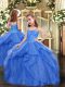 Discount Blue Ball Gowns Beading and Ruffles Little Girl Pageant Gowns Lace Up Organza Sleeveless Floor Length