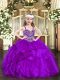 Excellent Purple Sleeveless Floor Length Beading and Ruffles Lace Up Little Girl Pageant Dress