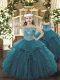 Organza Straps Sleeveless Lace Up Beading and Ruffles Little Girl Pageant Dress in Teal