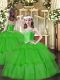 Green Sleeveless Beading and Ruffled Layers Floor Length Kids Pageant Dress