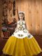 Beauteous Gold Ball Gowns Embroidery Kids Pageant Dress Lace Up Organza Sleeveless Floor Length