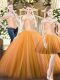 Floor Length Three Pieces Sleeveless Orange Red Sweet 16 Dresses Lace Up
