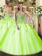 Romantic Sleeveless Floor Length Beading Lace Up Quinceanera Dress with Yellow Green