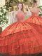 Halter Top Sleeveless Satin and Organza Quinceanera Gowns Beading and Embroidery and Ruffles Zipper