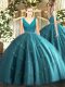 Teal Sleeveless Beading Floor Length Quinceanera Gowns