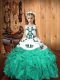 Fashion Sleeveless Floor Length Embroidery and Ruffles Lace Up Kids Formal Wear with Turquoise