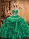 Floor Length Green 15th Birthday Dress Organza Sleeveless Embroidery and Ruffles