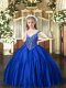 Simple Floor Length Royal Blue Child Pageant Dress Satin Sleeveless Beading