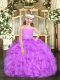 Latest Lavender Sleeveless Floor Length Beading and Lace and Ruffles Zipper Child Pageant Dress