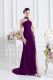 Pretty Dark Purple Column/Sheath Halter Top Sleeveless Elastic Woven Satin Sweep Train Zipper Beading Prom Party Dress