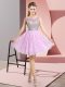 Exceptional Lilac Empire Lace Scoop Cap Sleeves Beading Mini Length Backless