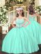 Inexpensive Floor Length Lace Up Custom Made Pageant Dress Apple Green for Party and Quinceanera with Beading