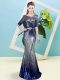 Trendy Scoop Half Sleeves Zipper Prom Gown Multi-color Sequined