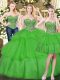 Fashionable Green Three Pieces Beading and Ruffled Layers Quinceanera Dress Lace Up Organza Sleeveless Floor Length