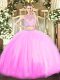 Romantic Sleeveless Tulle Floor Length Zipper 15 Quinceanera Dress in Lilac with Beading