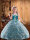 Multi-color Fabric With Rolling Flowers Lace Up Little Girls Pageant Gowns Sleeveless Floor Length Embroidery and Ruffles