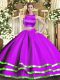 Floor Length Criss Cross Quinceanera Dress Purple for Military Ball and Sweet 16 and Quinceanera with Ruching