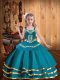 Classical Teal Organza Lace Up Straps Sleeveless Floor Length Glitz Pageant Dress Embroidery and Ruffled Layers