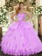 Trendy Lilac Sleeveless Floor Length Beading and Appliques and Ruffles Lace Up Quinceanera Gowns