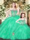 Excellent Turquoise Tulle Lace Up Sweetheart Sleeveless Floor Length Quinceanera Dress Beading and Ruffles