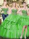 High End Floor Length Lace Up Vestidos de Quinceanera Green for Military Ball and Sweet 16 and Quinceanera with Beading and Ruffled Layers