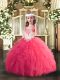 Hot Selling Straps Sleeveless Lace Up Pageant Dress for Teens Hot Pink Tulle