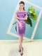 Fantastic Lilac Short Sleeves Mini Length Sequins Zipper Prom Dresses