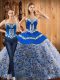 Fashion Multi-color Satin and Fabric With Rolling Flowers Lace Up Sweetheart Sleeveless With Train Vestidos de Quinceanera Sweep Train Embroidery