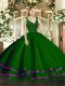 Cheap Sleeveless Floor Length Beading and Lace and Ruffled Layers Backless 15 Quinceanera Dress with Dark Green