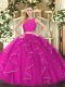Suitable Fuchsia Sleeveless Lace and Ruffles Floor Length Quinceanera Gowns