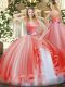 Watermelon Red Organza Zipper 15 Quinceanera Dress Sleeveless Floor Length Ruffles