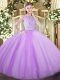 Ball Gowns Quinceanera Dress Lavender Bateau Tulle Sleeveless Floor Length Zipper