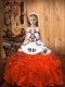 Perfect Orange Red Straps Lace Up Embroidery and Ruffles Girls Pageant Dresses Sleeveless