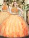 Fancy Orange Red Organza Zipper Sweet 16 Quinceanera Dress Sleeveless Floor Length Beading and Ruffles