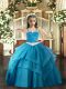 Discount Appliques and Ruffled Layers Little Girls Pageant Gowns Baby Blue Lace Up Sleeveless Floor Length