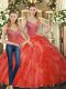 Ideal Sleeveless Lace Up Floor Length Beading and Ruffles 15th Birthday Dress