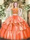 Trendy Orange Red Two Pieces Tulle Scoop Sleeveless Beading and Ruffled Layers Floor Length Zipper 15 Quinceanera Dress