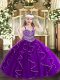 Purple Straps Lace Up Beading and Ruffles Little Girl Pageant Gowns Sleeveless