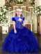Fashion Royal Blue Lace Up Pageant Gowns For Girls Beading and Ruffles Sleeveless Floor Length