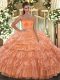 Latest Floor Length Orange Sweet 16 Dresses Sweetheart Sleeveless Lace Up