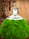 Lovely Sleeveless Tulle Floor Length Lace Up Quince Ball Gowns in with Embroidery and Ruffles