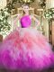 Multi-color Ball Gowns Scoop Sleeveless Organza Floor Length Zipper Lace and Ruffles Quinceanera Gown