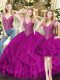 Amazing Fuchsia Sleeveless Beading and Ruffles Floor Length 15th Birthday Dress