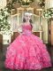 Hot Pink Ball Gowns Organza Straps Sleeveless Beading and Ruffled Layers Floor Length Lace Up Kids Formal Wear