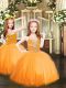 Graceful Floor Length Orange Child Pageant Dress Spaghetti Straps Sleeveless Lace Up
