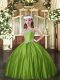 Straps Sleeveless Child Pageant Dress Floor Length Beading Olive Green Satin