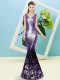 Custom Designed Eggplant Purple V-neck Zipper Sequins Prom Dress Sleeveless