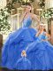 Blue Straps Lace Up Beading and Ruffles Quinceanera Dresses Sleeveless